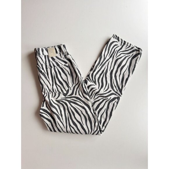 ZARA Zebra Print Denim High Rise Straight Leg Mom Fit Jeans, Size 6/28 - Picture 1 of 14